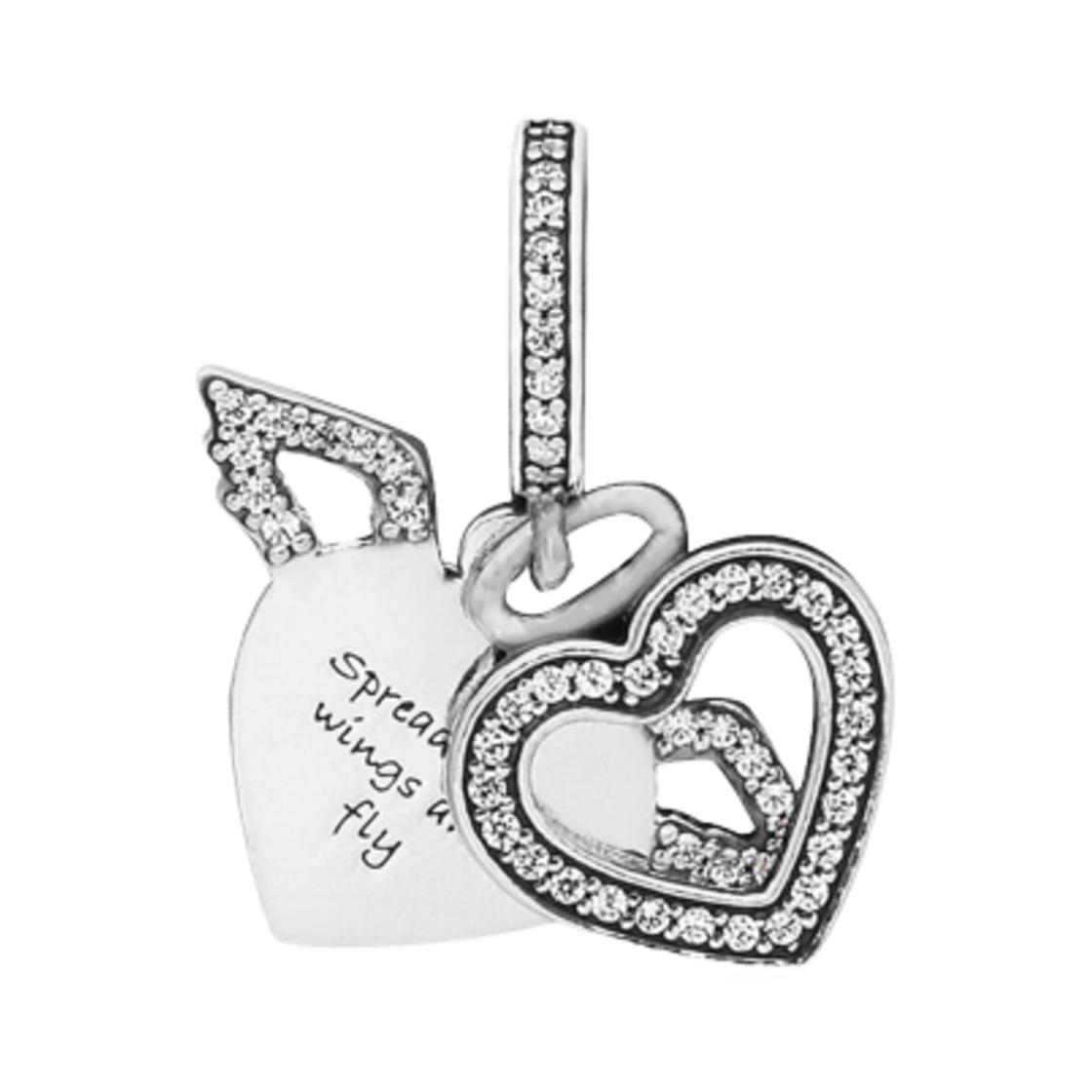 (W) 판도라 하트 앤젤 윙 댕글 참 스털링 실버 클리어((W) Pandora Heart and Angel Wings Dangle Charm Sterling Silver Clear)