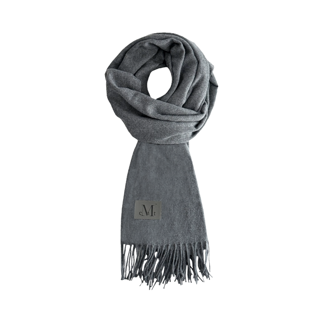 P00000IT_C MUCENT Signature Muffler Charcoal Leather Patch Long Charcoal