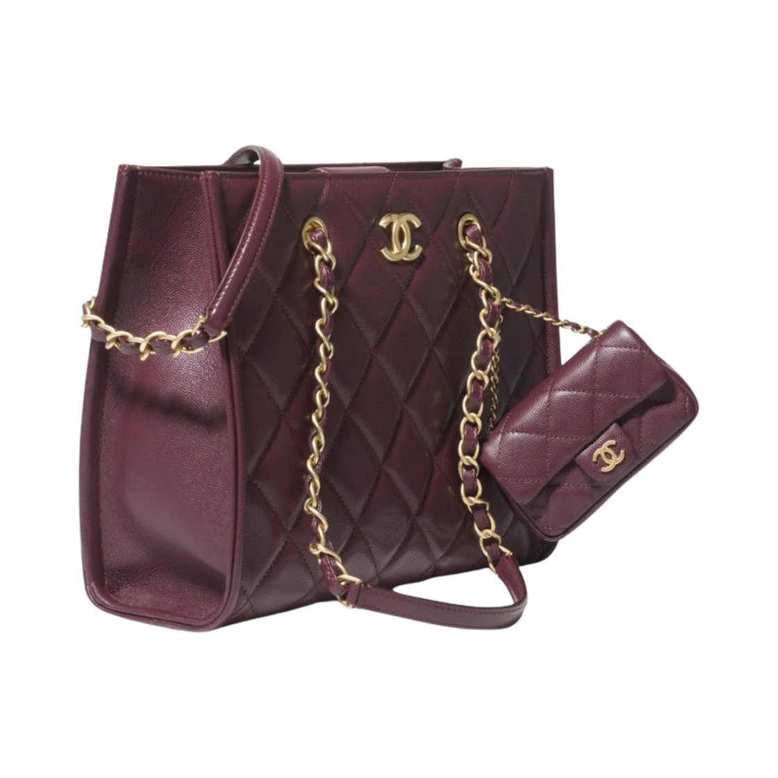샤넬 스몰 쇼핑백 그레인드 카프스킨 & 골드 메탈 다크 버건디(Chanel Small Shopping Bag Grained Calfskin & Gold Dark Burgundy) - 2