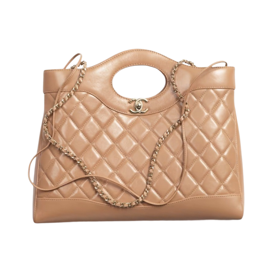 샤넬 쇼핑백 램스킨 & 골드 메탈 다크 베이지(Chanel Shopping Bag Shiny Lambskin & Gold Dark Beige) - 1