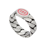 Gucci Interlocking G Enamel Ring Silver Pink Enamel