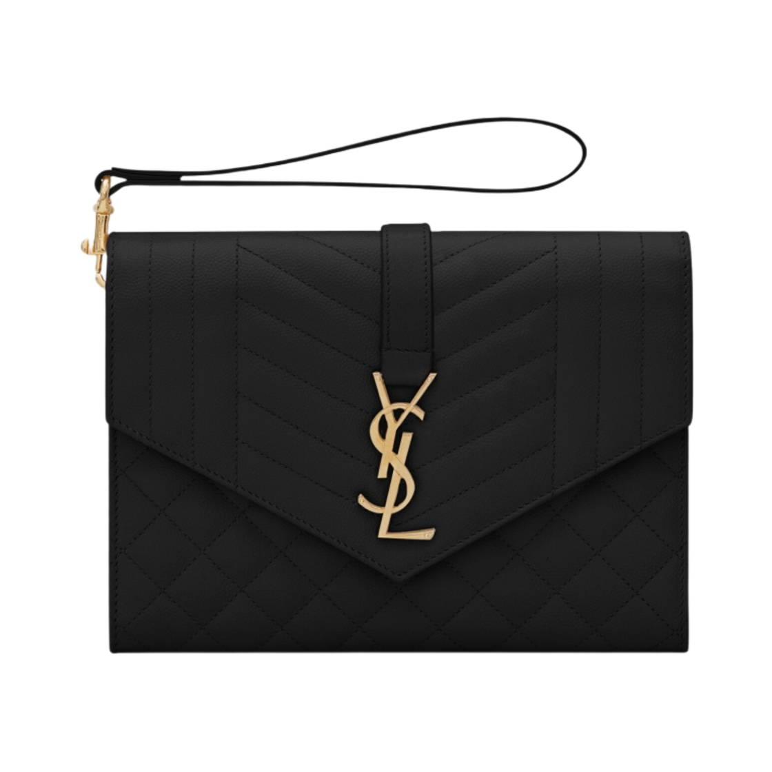 생로랑 그랑 드 뿌드르 엠보스 레더 믹스 마틀라세 엔벨로프 플랩 파우치 블랙(Saint Laurent Envelope Flap Pouch in Mix Matelasse Grain de Poudre Embossed Leather Black) - 1