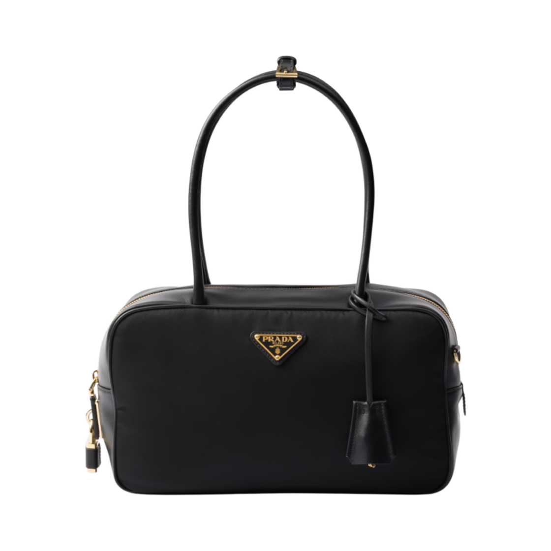 1BB132-2C8Q-F0002 Prada Re-Nylon and Leather Medium Top-Handle Bag with Padlock Black
