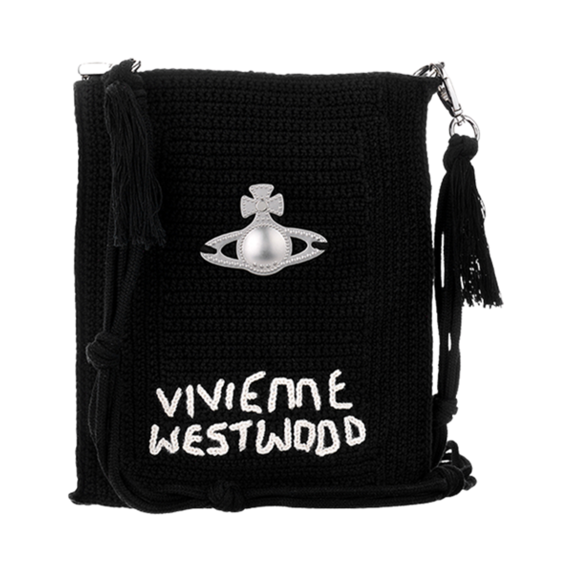 4D030001U-K004W-N401 Vivienne Westwood Orb Logo Crochet Shoulder Bag Black