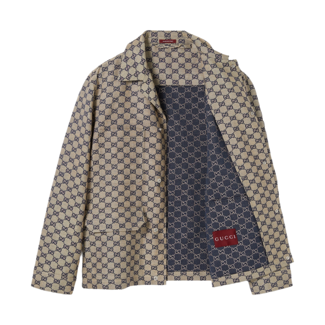 구찌 GG 리넨 블렌드 캔버스 자켓 베이지 블루 GG 리넨 블렌드 캔버스(Gucci GG Linen Blend Canvas Jacket Beige Blue GG Linen Blend Canvas) - 2