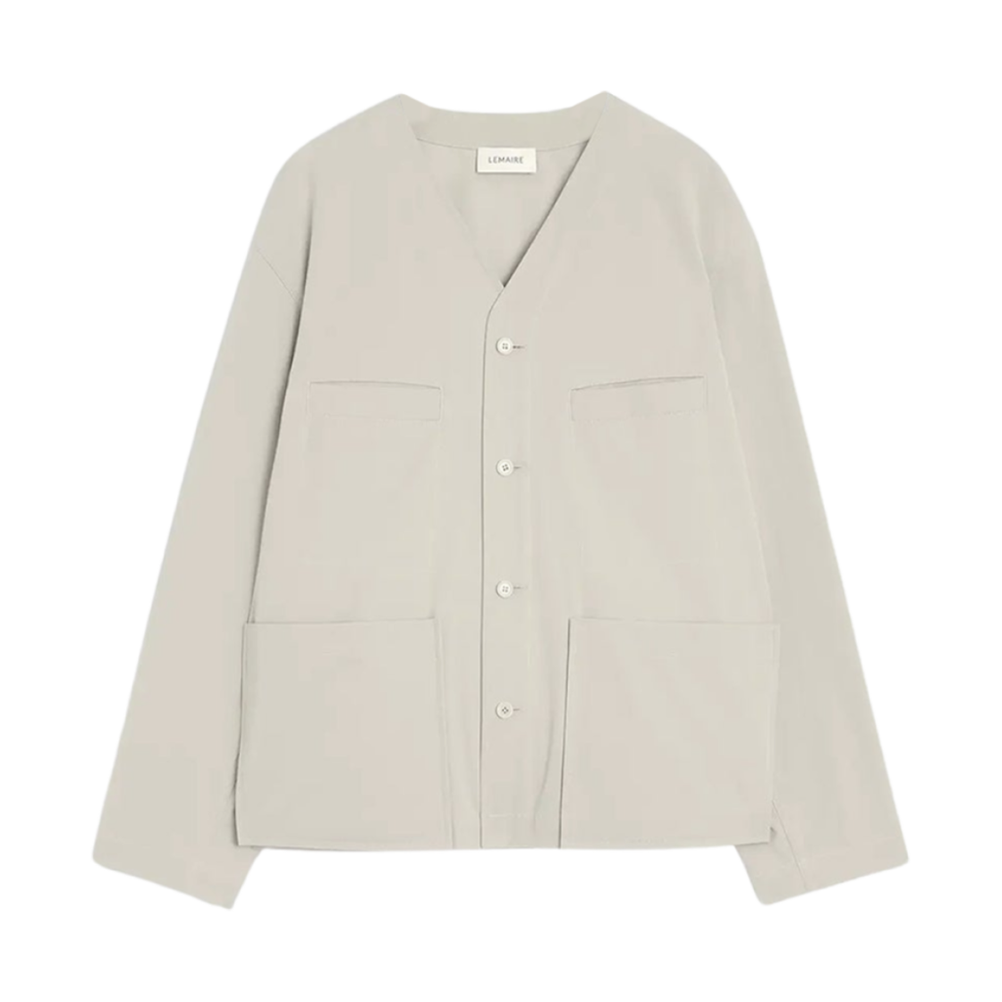 OV1011-LF1352-601 Lemaire Collarless Compact Cotton Twill Overshirt Light Sage
