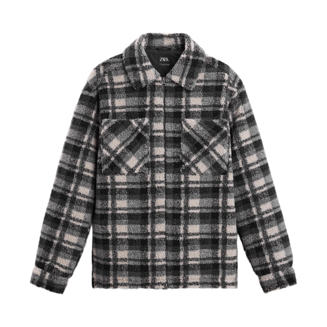 자라 체크 오버셔츠 포우 셔링 블랙(Zara Check Overshirt with Faux Shearling Black) - 1