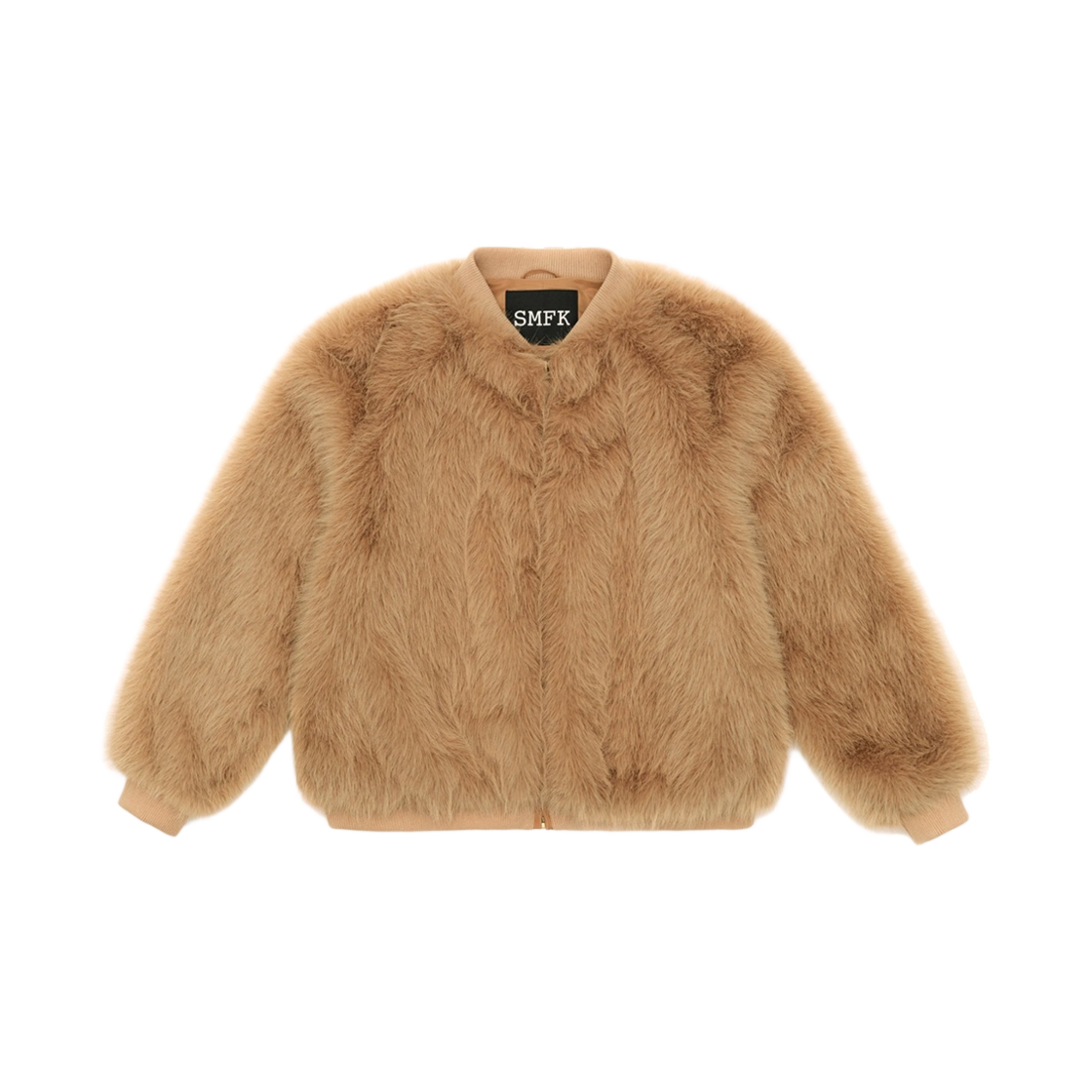 (W) 에스엠에프케이 와일드월드 베이스볼 포우 퍼 자켓 위트((W) SMFK Wildworld Baseball Faux Fur Jacket Wheat)