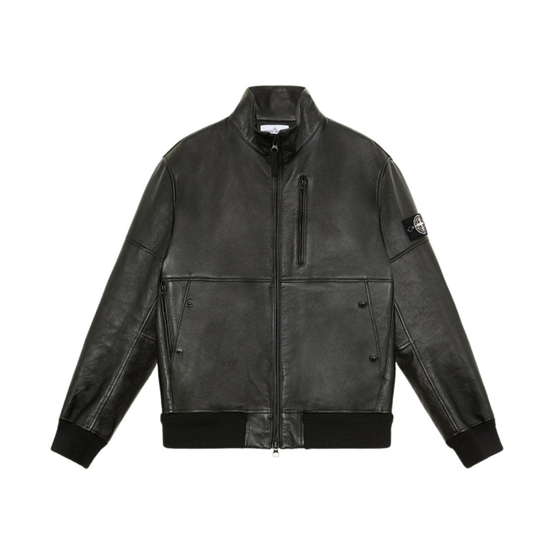 스톤 아일랜드 00398 메탈 라미나 레더 바이커 자켓 위드 메모리 피처스 블랙 - 24FW(Stone Island 00398 Metal Lamina Leather Biker Jacket with Memory Features Black - 24FW) - 1
