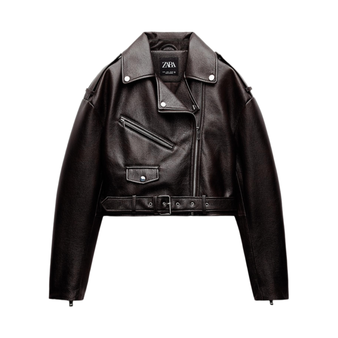 (W) 자라 포우 레더 바이커 자켓 다크 브라운((W) Zara Faux Leather Biker Jacket Dark Brown) - 1