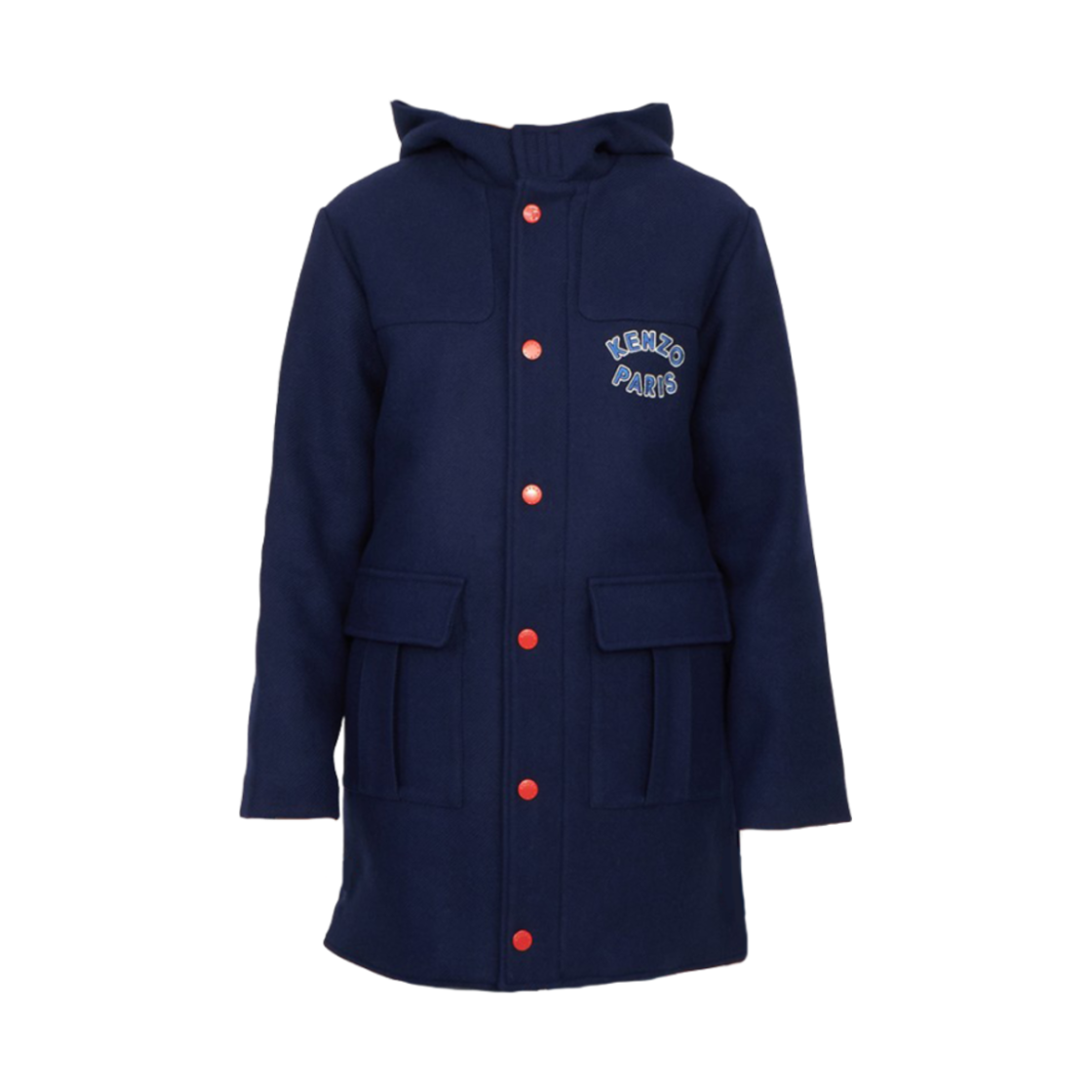K60826-84F (Kids) Kenzo Logo Hoodie Long Coat Navy