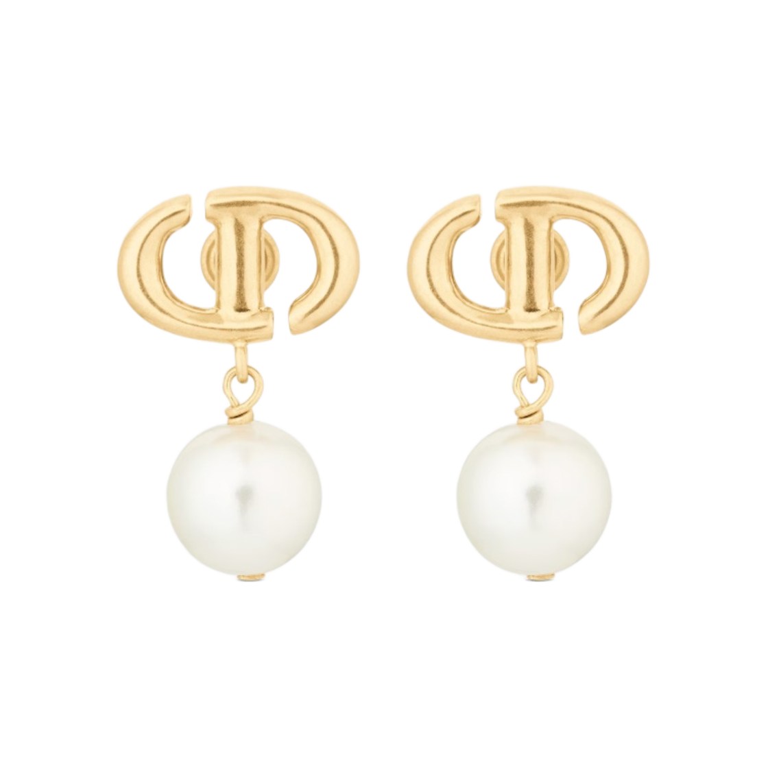 (W) 디올 CD 네이비 이어링 골드 피니쉬 메탈 & 화이트 레진 펄((W) Dior CD Navy Earrings Gold Finish Metal and White Resin Pearls)