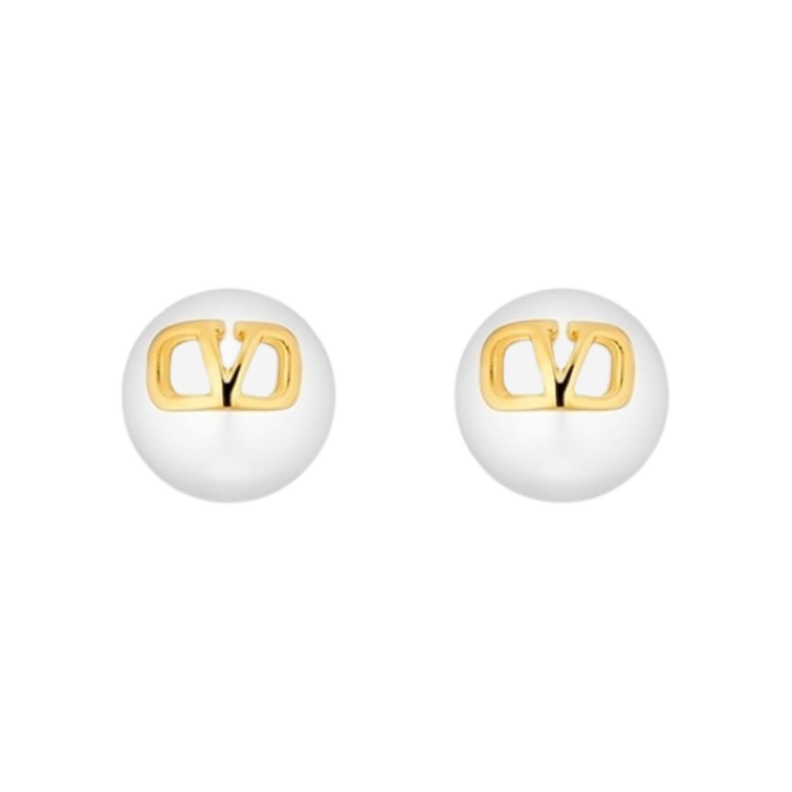 (W) 발렌티노 가라바니 V 로고 진주 귀걸이 화이트 골드((W) Valentino Garavani V Logo Pearl Earrings White Gold)