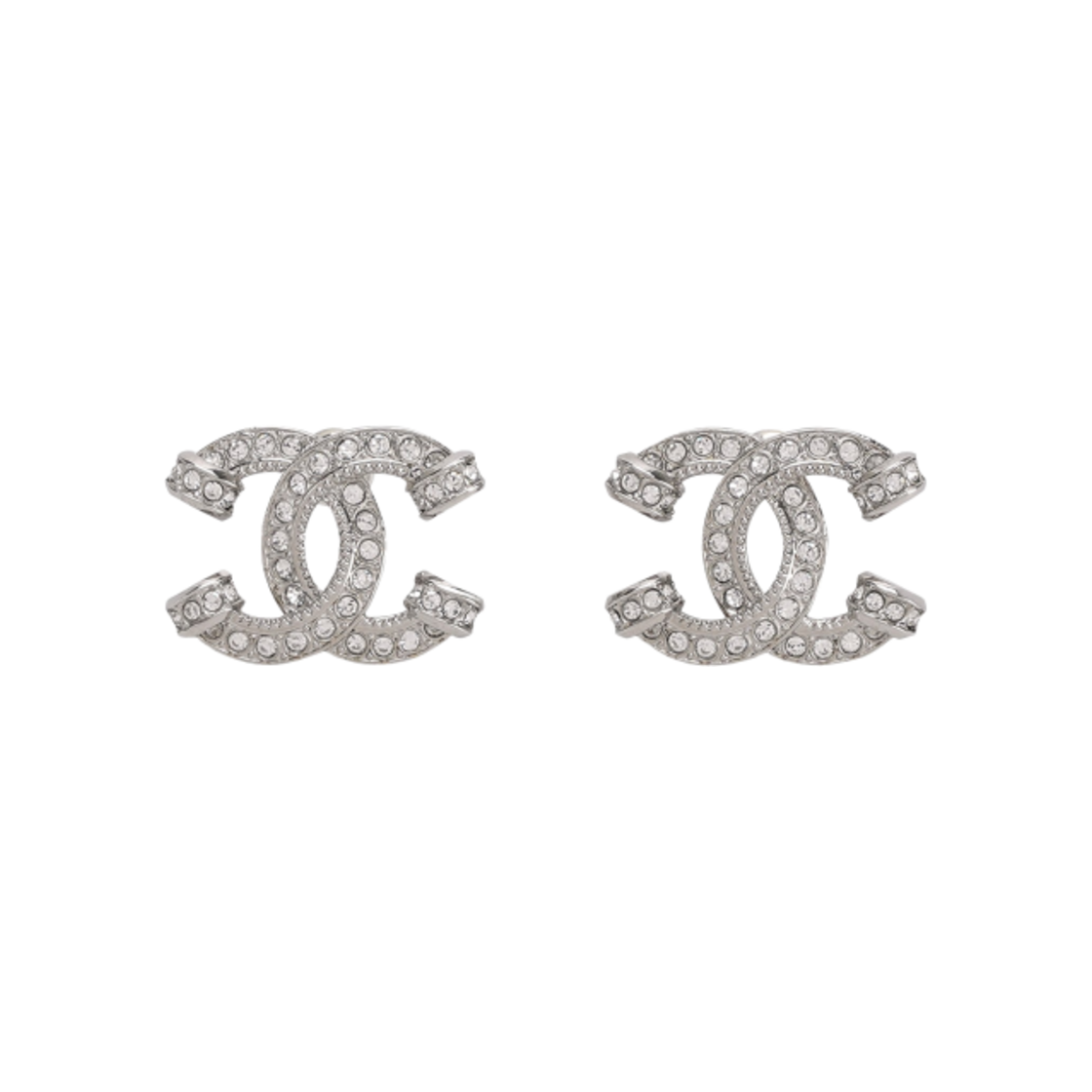 (W) 샤넬 이어링 메탈 스트라스 & 실버 크리스탈((W) Chanel Earrings Metal Strass & Silver Crystal)