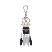 Prada Saffiano Leather Robot Trick Keychain Steel Black