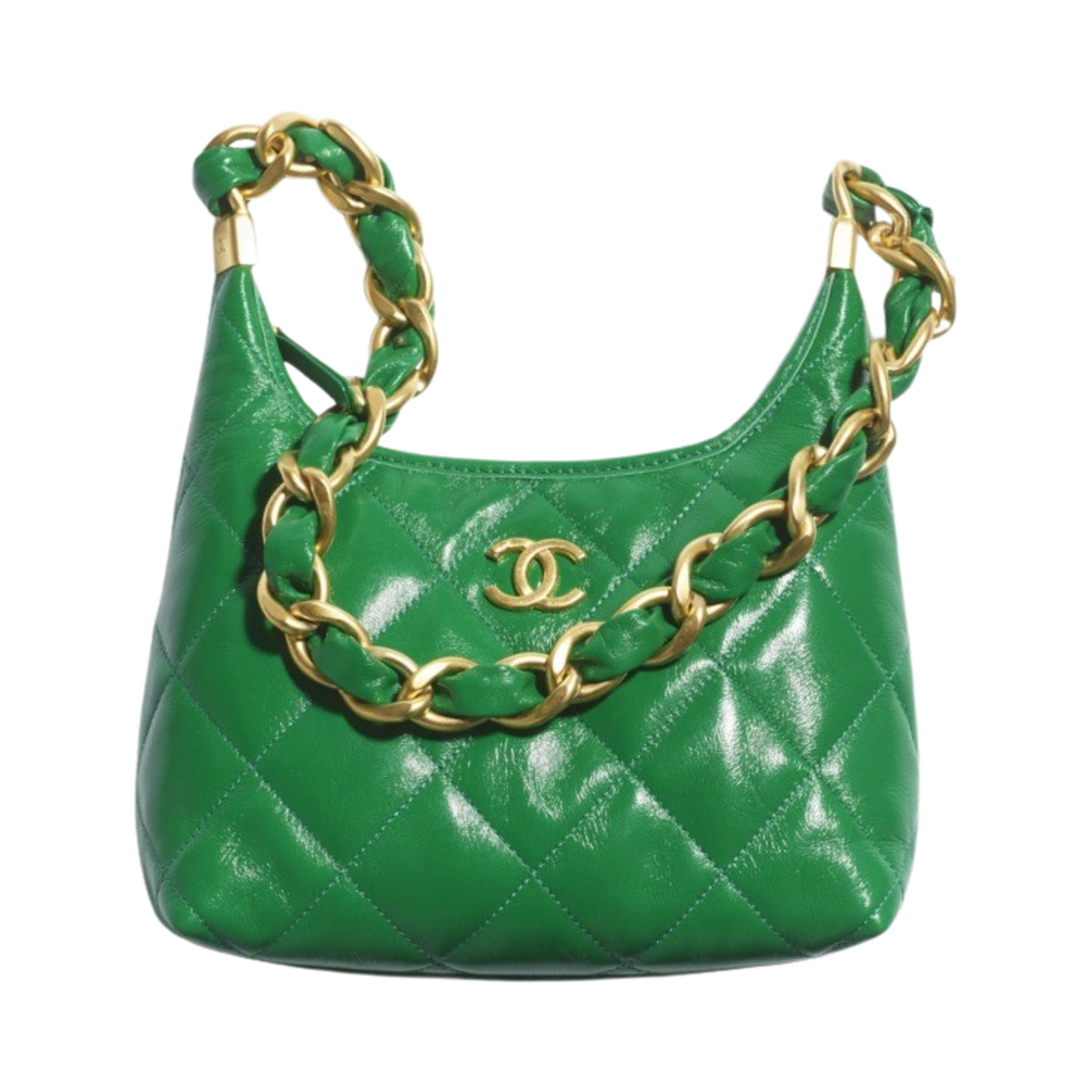 샤넬 스몰 호보백 샤이니 램스킨 & 골드 메탈 그린(Chanel Small Hobo Bag Shiny Lambskin & Gold Green) - 1