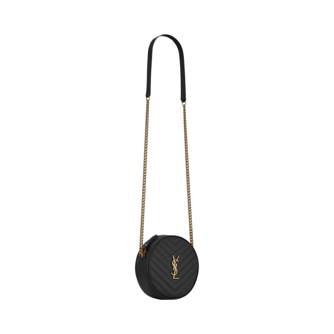 생로랑 쉐브론 퀼티드 그랑 드 뿌드르 엠보스 레더 바이닐 라운드 카메라백 블랙(Saint Laurent Vinyle Round Camera Bag in Chevron Quilted Grain de Poudre Embossed Leather Black) - 2