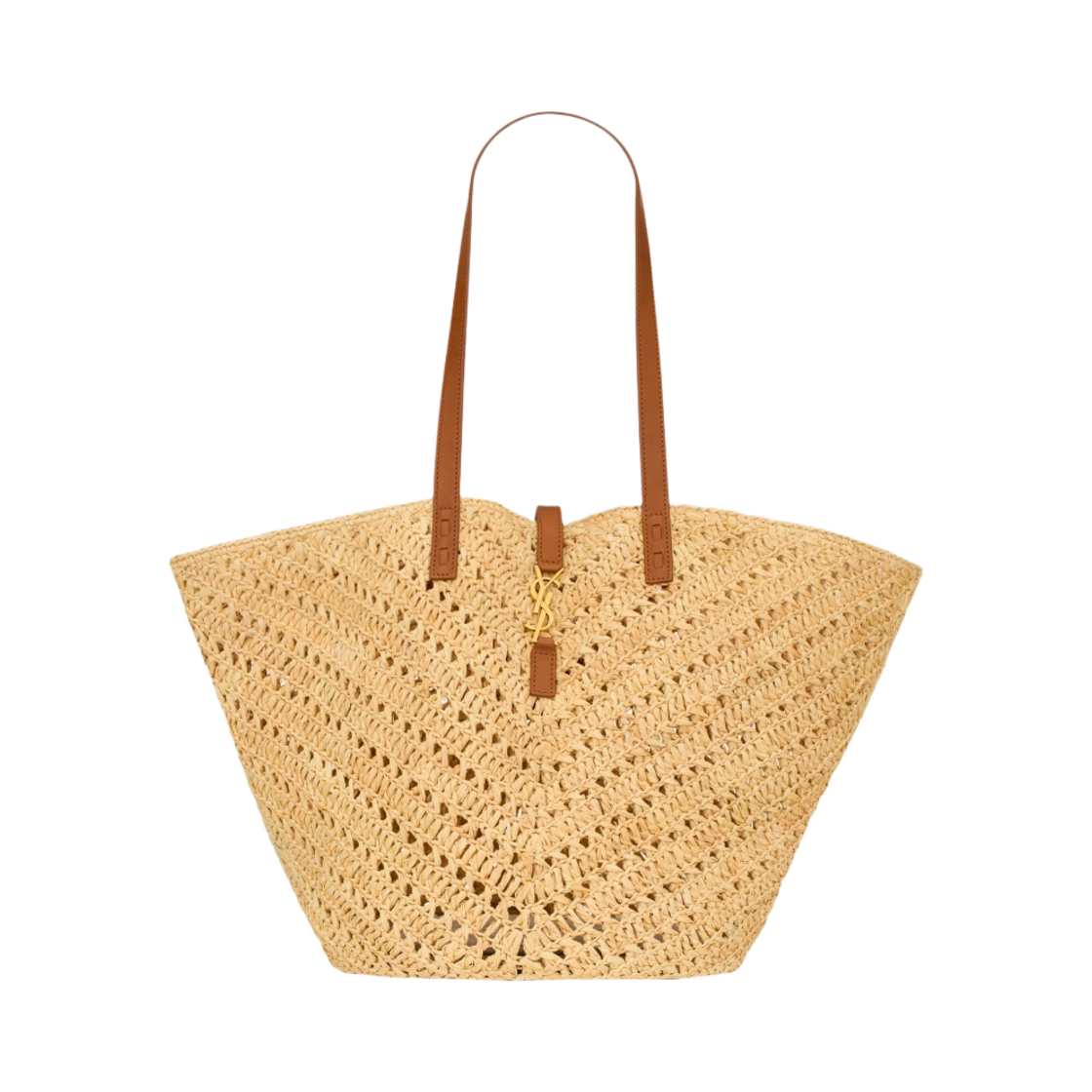 생로랑 파니에 미디움 라피아 앤 베지터블 탠 레더 내츄럴 브릭(Saint Laurent Panier Medium in Raffia and Vegetable-Tanned Leather Natural Brick) - 1