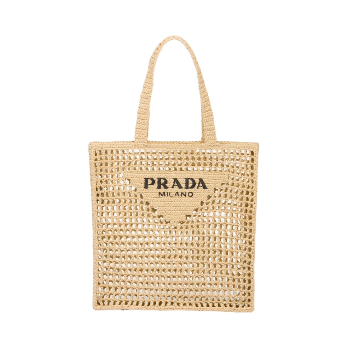 프라다 크로쉐 토트백 로고 내츄럴