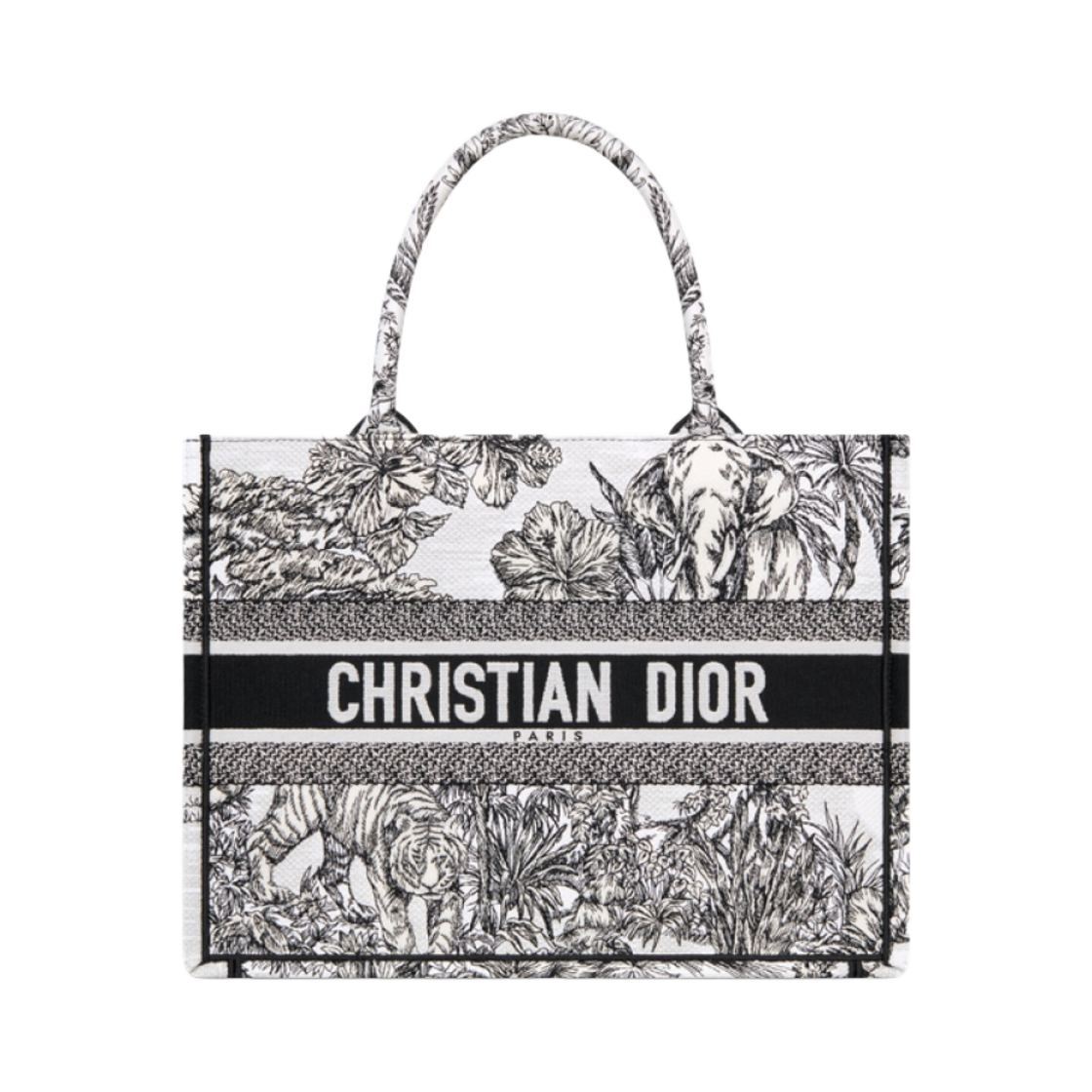 디올 미디움 디올 북 토트백 화이트 블랙 트왈 드 주이 보야쥐 자수(Dior Medium Dior Book Tote White Black Toile De Jouy Voyage Embroidery) - 1