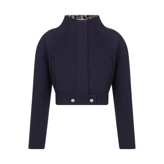 340C47A1375-X5803 (W) Dior Cropped Peacoat Navy Blue Double Sided Virgin Wool Silk Oblique Interior