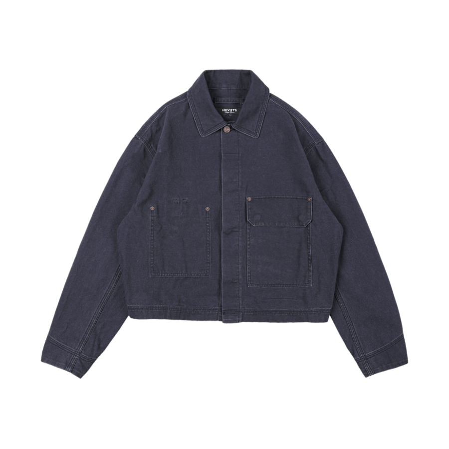 H1RUJP-015BKA-L Hevets M Garment Dyeing Work Chore Jacket Black