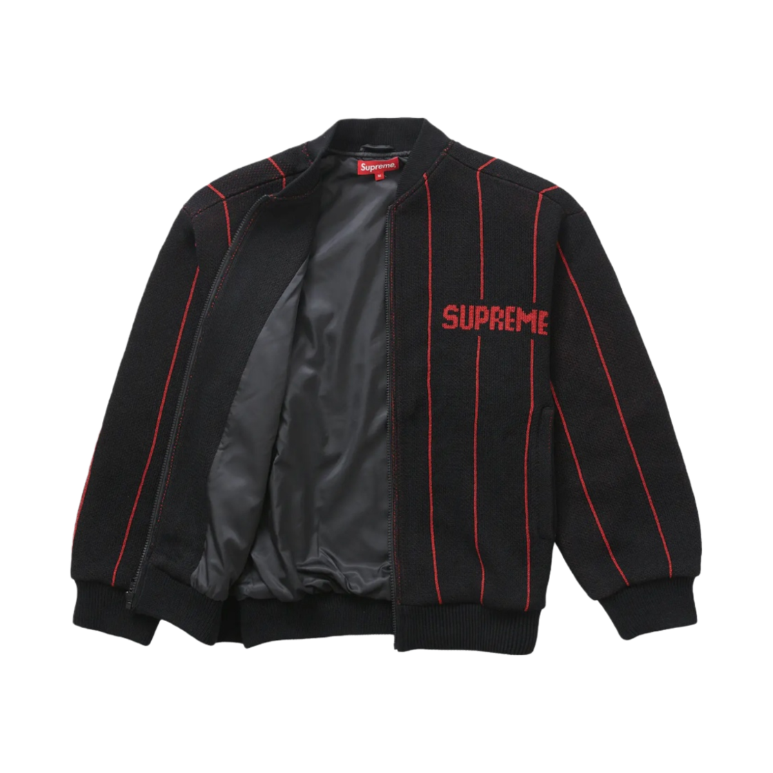 슈프림 핀스트라이프 바시티 집업 스웨터 블랙 - 23SS(Supreme Pinstripe Varsity Zip Up Sweater Black - 23SS) - 2