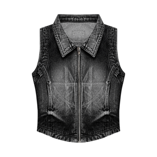 BLR2D06VT01-BK BLR Summer Washing Biker Denim Zip-Up Vest Black