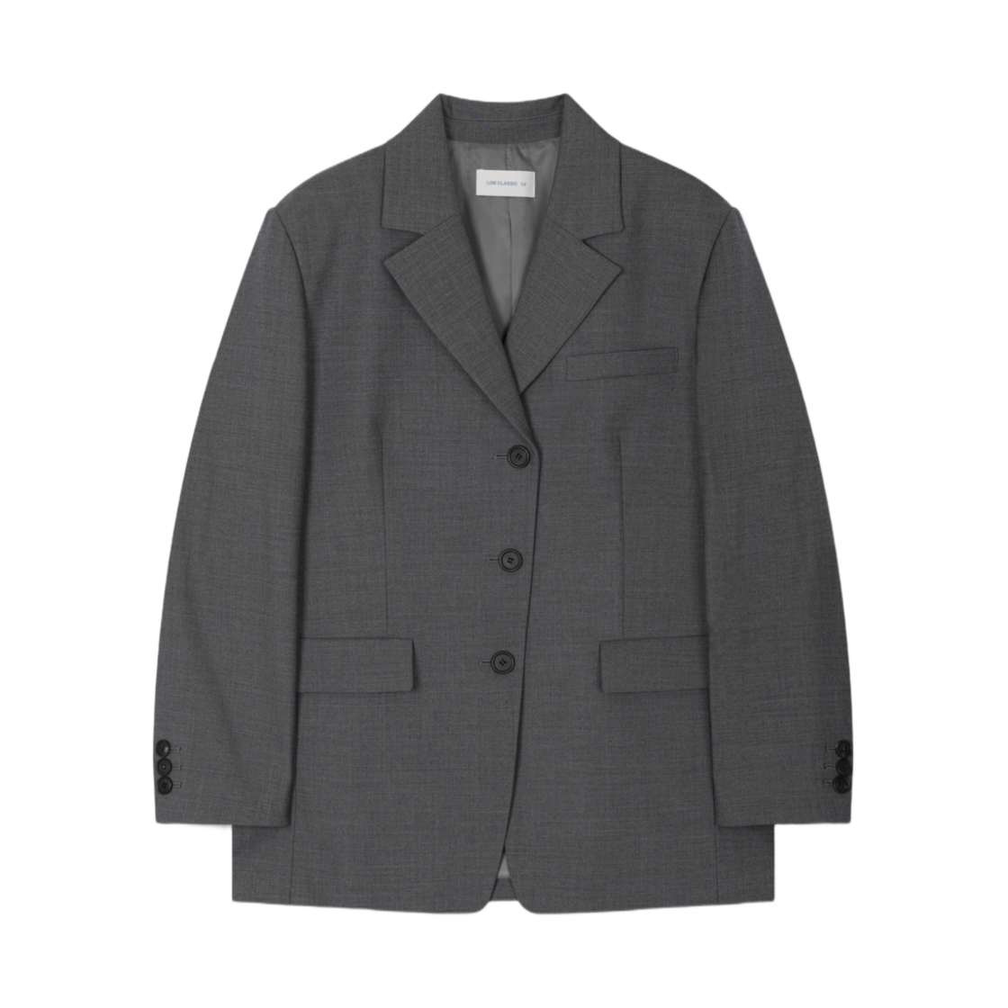 (W) 로우클래식 오버사이즈 울 블레이저 그레이((W) Low Classic Oversized 3-Button Wool Blazer Grey)