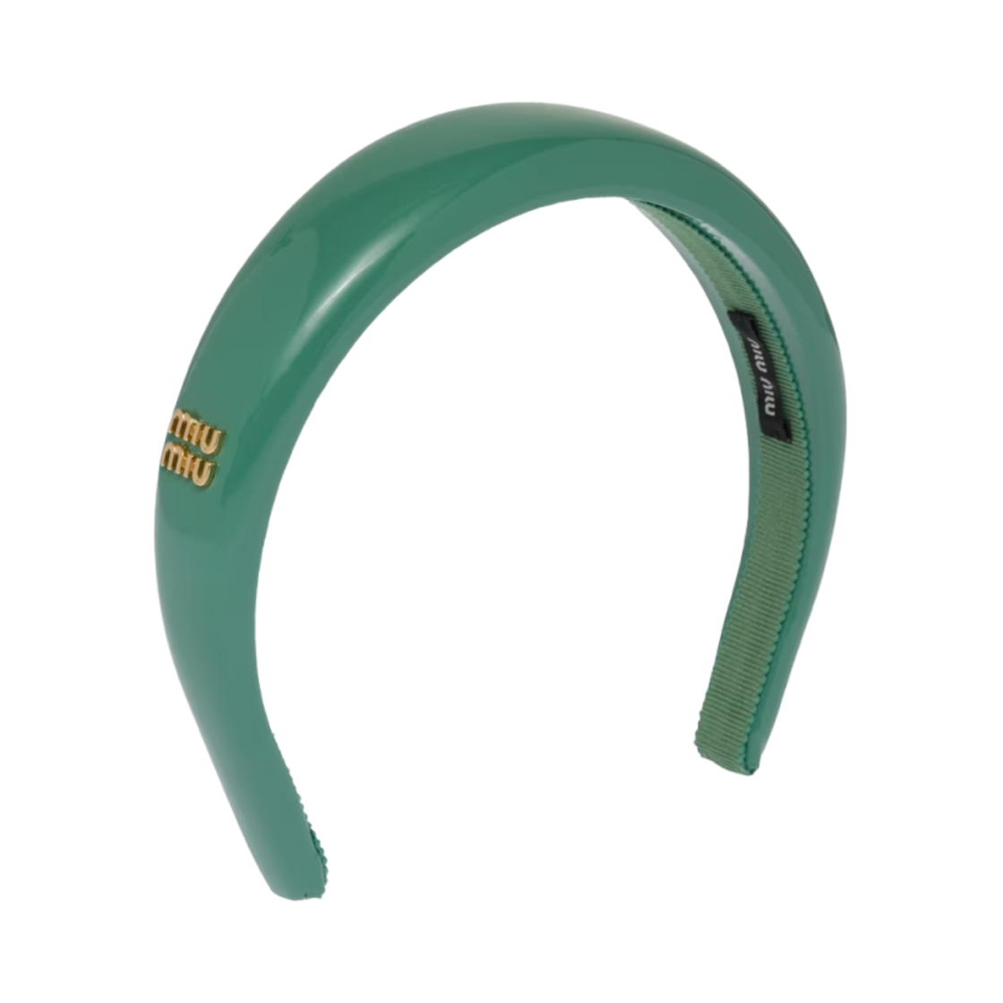 (W) 미우 미우 페이턴트 레더 해드밴드 세이지 그린((W) Miu Miu Patent Leather Headband Sage Green) - 1