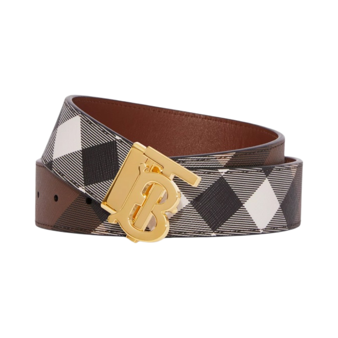 버버리 리버시블 체크 레더 TB 벨트 다크 버치 브라운(Burberry Reversible Check and Leather TB Belt Dark Birch Brown) - 1