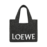 Loewe Small Font Tote Bag in Raffia Black