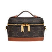 Celine Mini Vanity Bag in Triomphe Canvas and Calfskin Tan