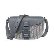 Dior Mini Saddle Messenger Bag with Flap Dior Oblique Jacquard Grained Calfskin Deep Gray