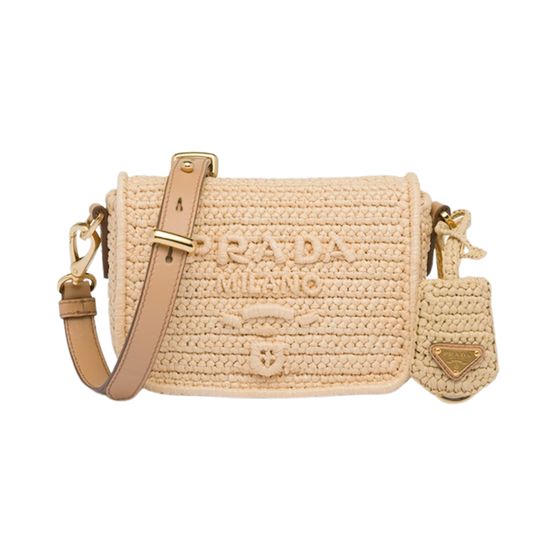 프라다 크로쉐 레더 숄더백 플랩 클로저 내추럴(Prada Crochet Leather Shoulder Bag Flap Closure Natural) - 1