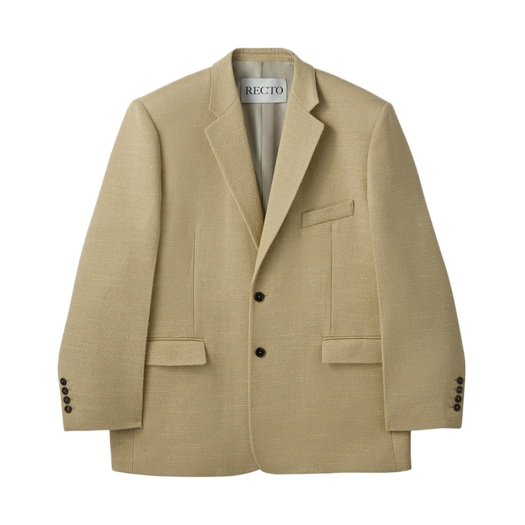 RM25SWJK007KB Recto Oversize Single Breasted Tweed Jacket Khaki Beige