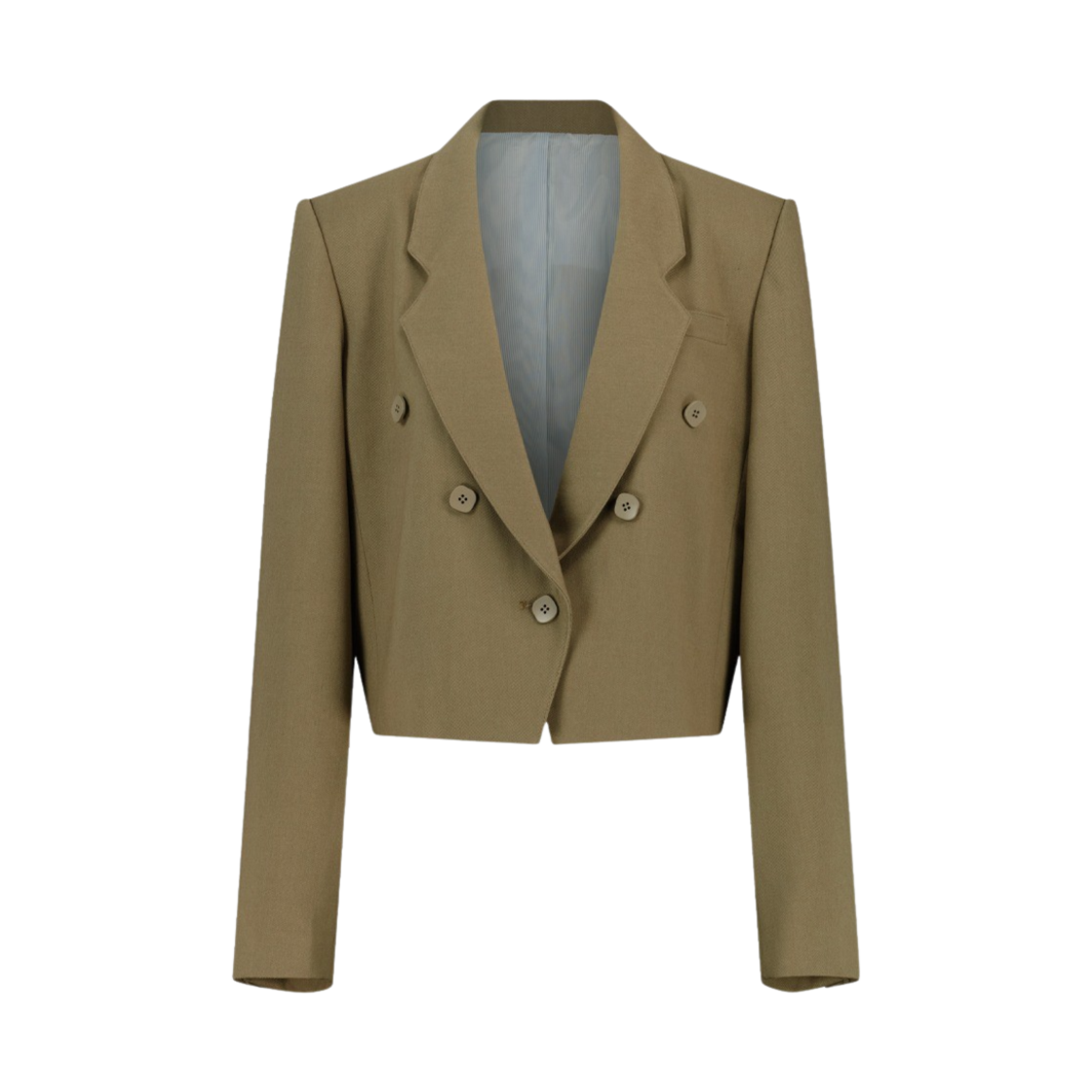 P00000HD Green Butter Women V-Slit Square Button Crop Jacket Beige