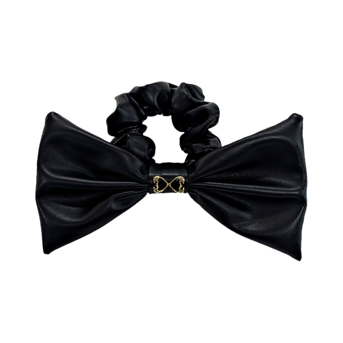 L243MHA020_01 lovememonster Mont Ribbon Leather Scrunchy Black
