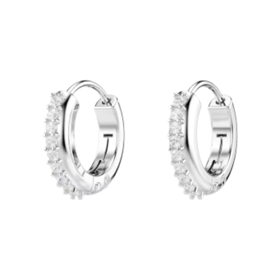 (W) 스와로브스키 매트릭스 후프 이어링 라운드 컷 화이트 로듐 플래팅((W) Swarovski Matrix Hoop Earrings Round Cut White Rhodium Plated)