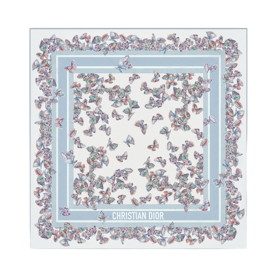 52PAC090I608-C515 (W) Dior Camo Papillon 90 Square Scarf Silk Twill White Sky Blue