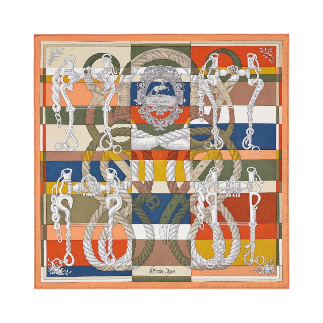 (W) 에르메스 델라 카발레리아 스카프 45 소모 카키 마린 멀티꼴로르((W) Hermes Della Cavalleria Scarf 45 Saumon Kaki Marine Multicolore) - 1