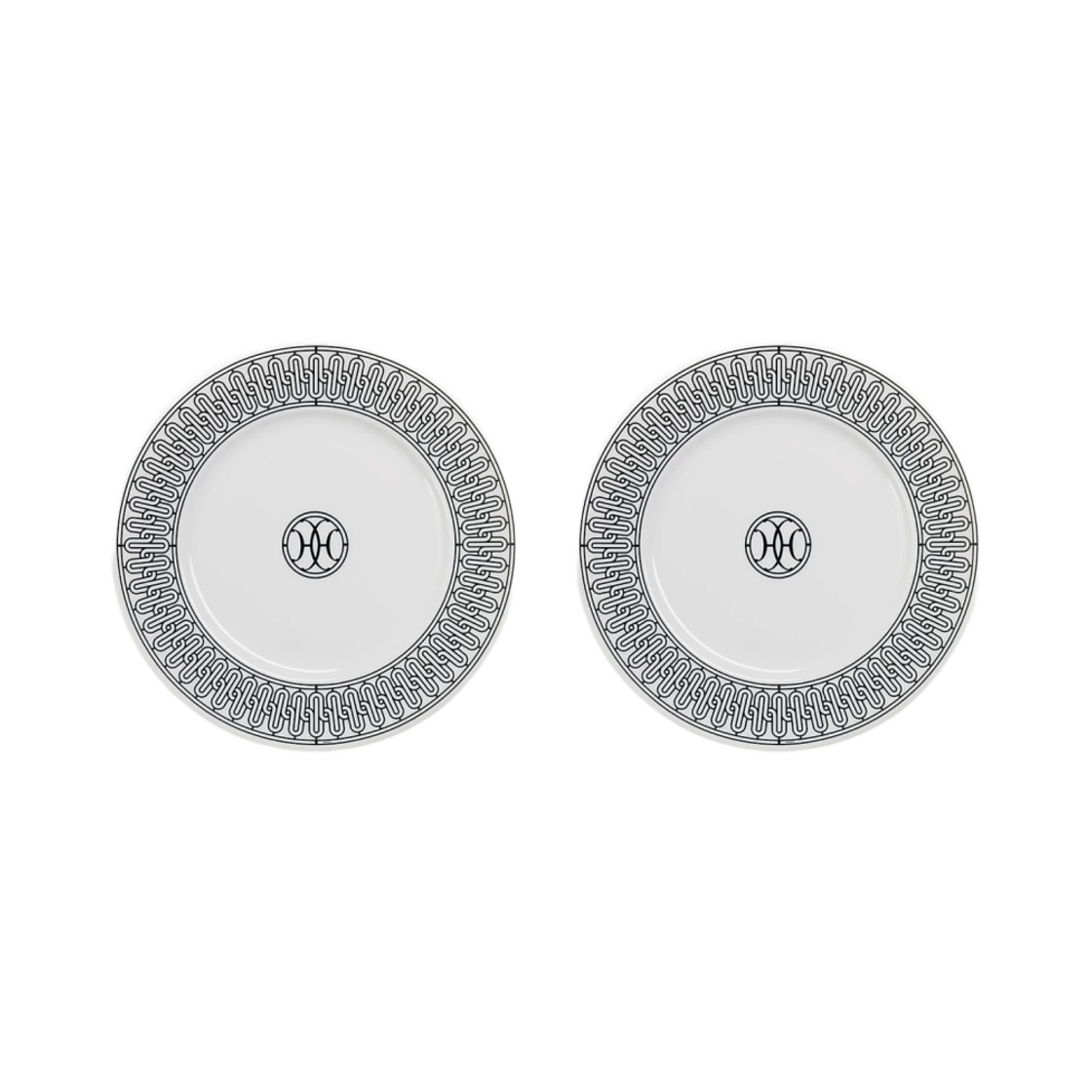 에르메스 H 데코 디저트 플레이팅 넘버1 접시 블랙 화이트 (2개입)(Hermes H Deco Dessert Plate n°1 Black White (2 Plates))