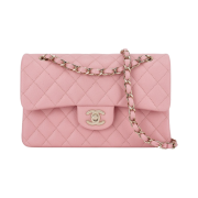Chanel Small Classic Handbag Grained Calfskin & Gold Pink