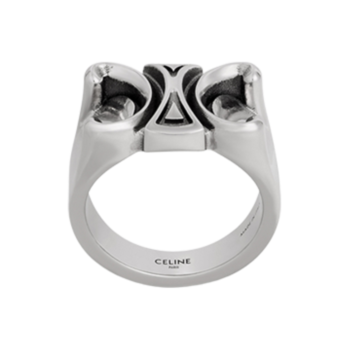 461DR6BRA-36SI Celine San Onofre Chunky Triomphe Ring in Brass with Rhodium Finish Silver