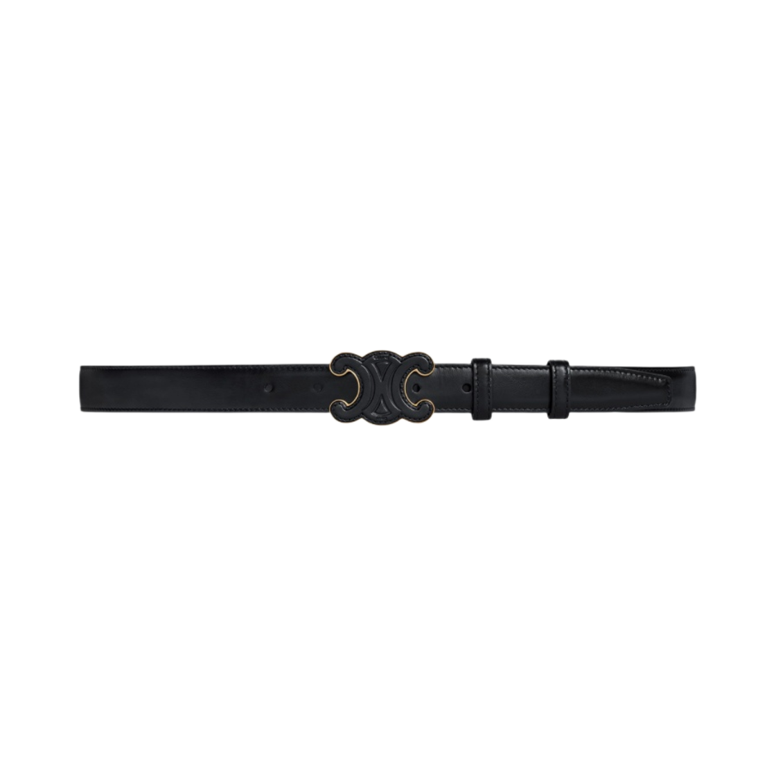 (W) 셀린느 스무스 카프스킨 미디움 레더 트리옹프 벨트 블랙((W) Celine Medium Cuir Triomphe Belt in Smooth Calfskin Black) - 1