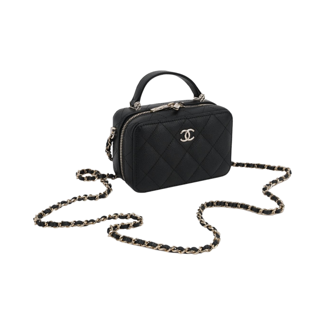샤넬 체인 코스메틱 케이스 그레인드 샤이니 카프스킨 & 골드 메탈 블랙(Chanel Vanity With Chain Grained Shiny Calfskin & Gold Black) - 4
