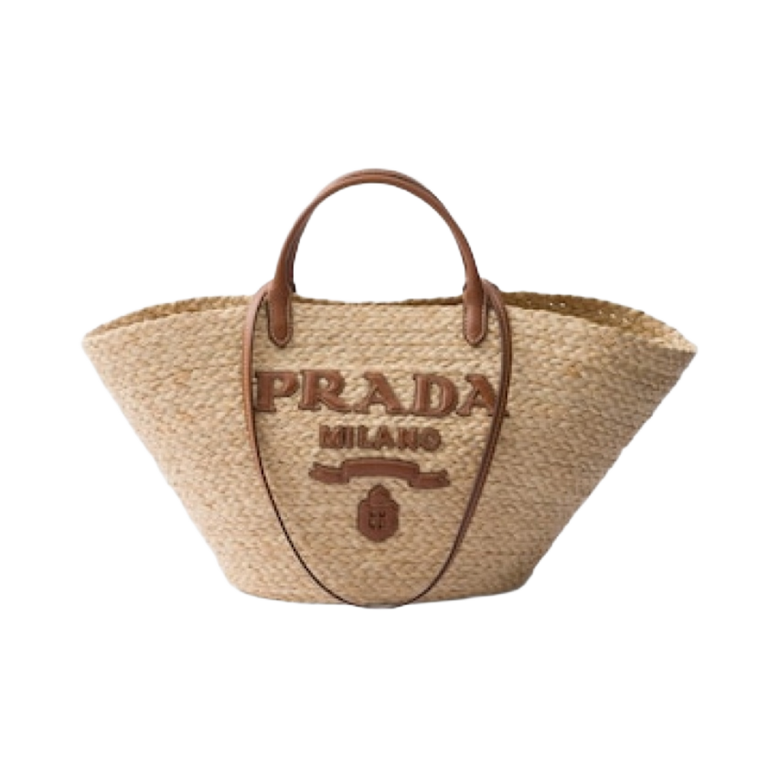 프라다 라지 라피아 앤 레더 쇼핑 백 베이지(Prada Large Raffia And Leather Shopping Bag Beige Cognac) - 1