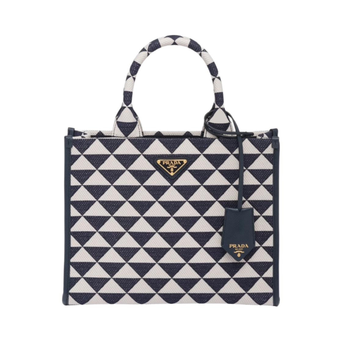 프라다 스몰 프라다 심볼 자수 패브릭 핸드백 발틱 블루 초크 화이트(Prada Small Prada Symbole Embroidered Fabric Handbag Baltic Blue Chalk White) - 1