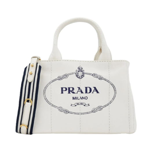 Prada Canapa Tote Bag White Blue