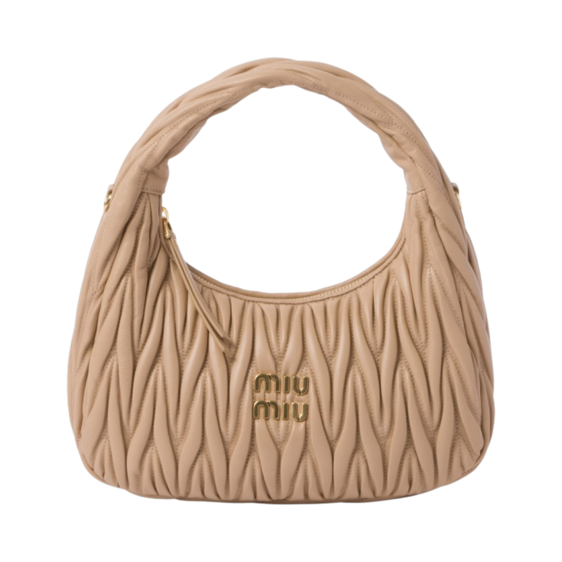 미우 미우 완더 마테라쎄 나파 레더 호보백 샌드 베이지(Miu Miu Wander Matelasse Nappa Leather Hobo Bag Sand Beige) - 1